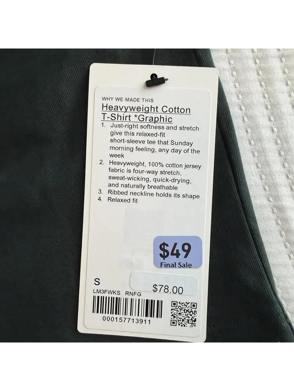 NWT Lululemon Men's Heavyweight Cotton T-Shirt Graphic Rainforest Green Size S - Picture 5 of 5